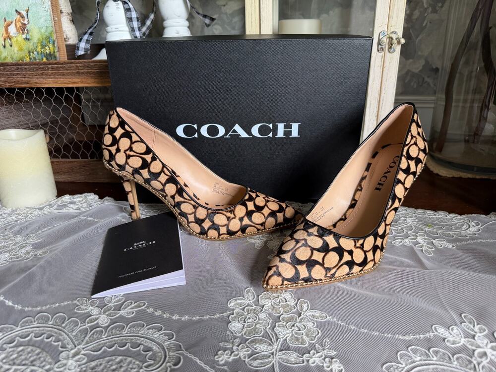 COACH Waverly Beadchain Pumps Calf Hair Heels Shoes Sz 6